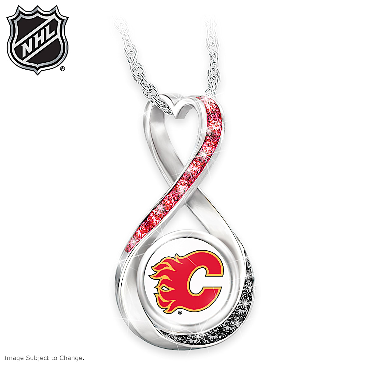 Calgary Flames® Forever Womens Rhodium Plated NHL® Infinity Pendant